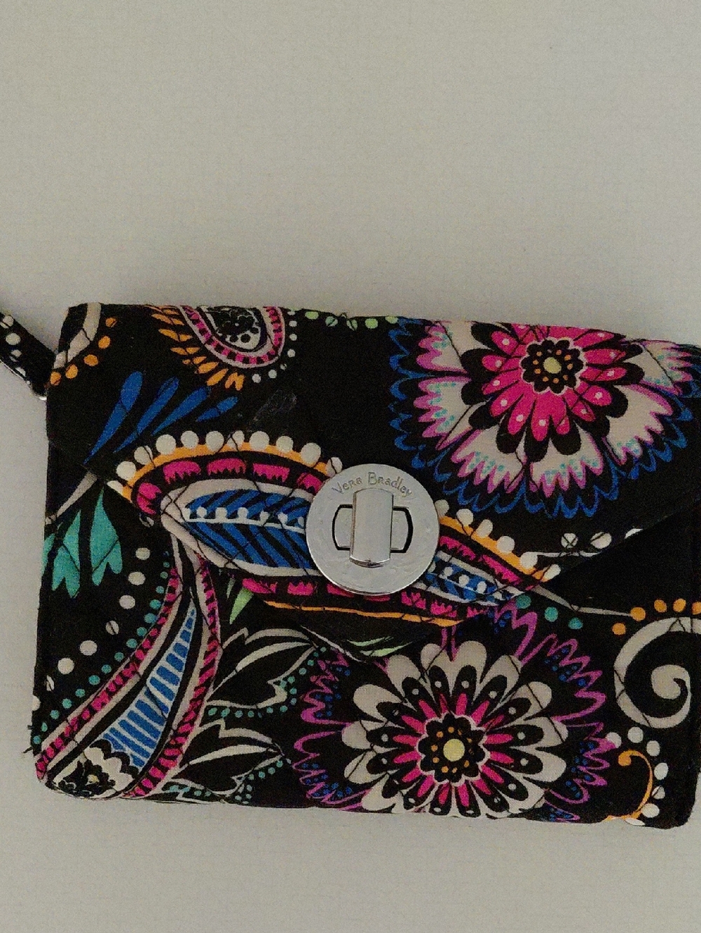 Vera Bradley Black Floral Paisley Turnlock Wristlet